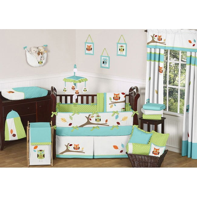 Sweet Jojo Designs Turquoise And Lime Hooty Owl Unisex Baby Boy Or