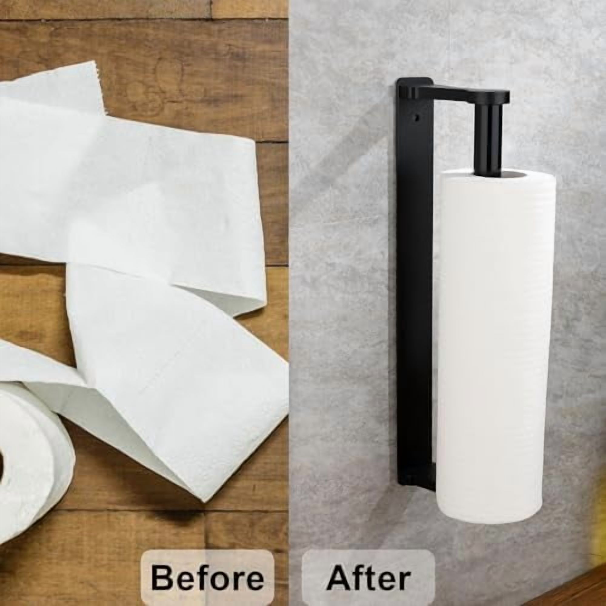Paper Towel Holder Under Cabinet, Paper Towel Holder, Aluminum Alloy Kitchen Towel Holders, Self Adhesive Kitchen Roll Holder for Kitchen, Bathroom, Living Room (Black)