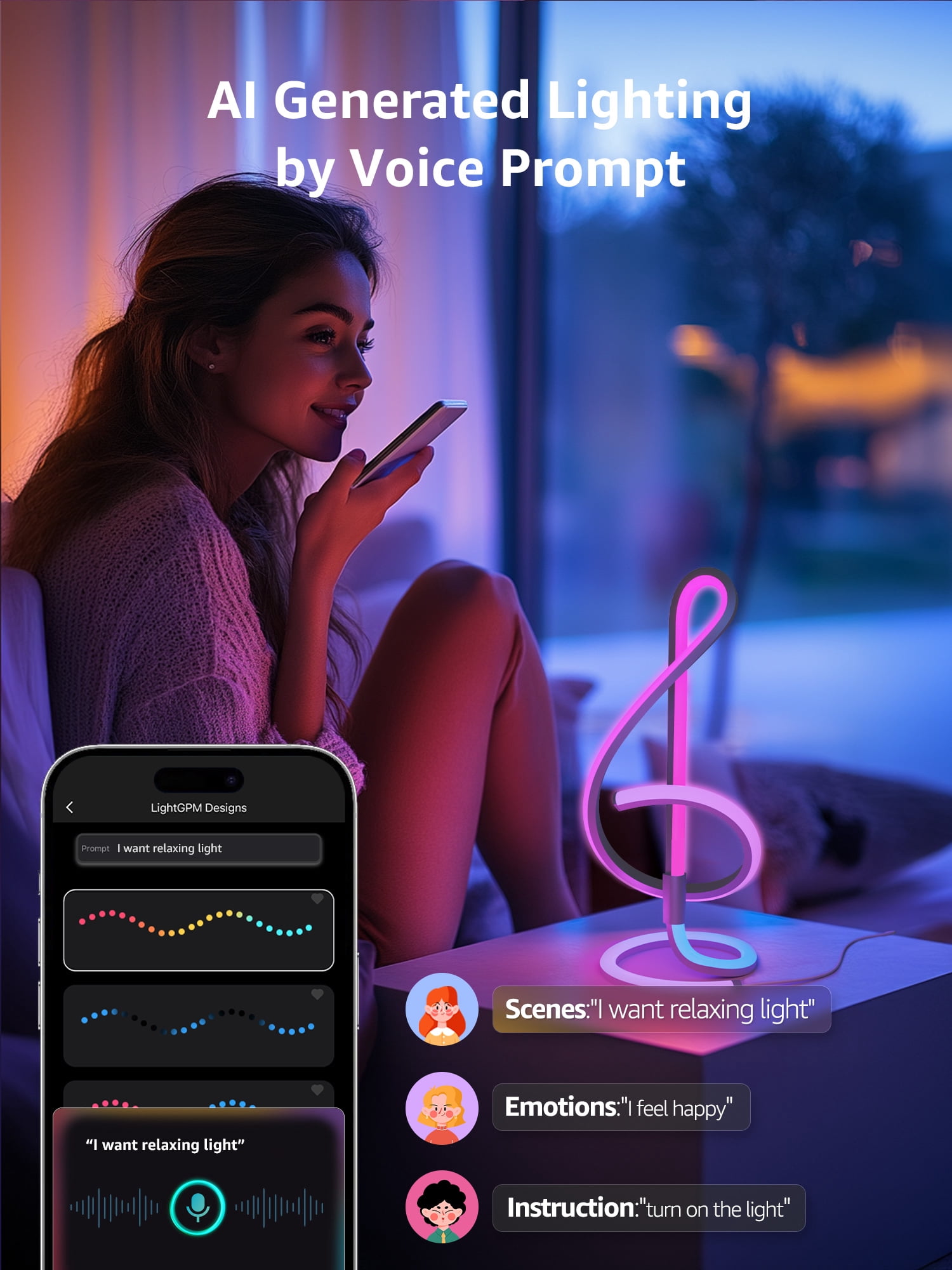 Lepro TB2 AI LED Table Lamp, Color Changing Nightstand Light, APP Control Alexa Google Compatible for Bedroom, Living Room, 2.4 Ghz Wifi/Bluetooth