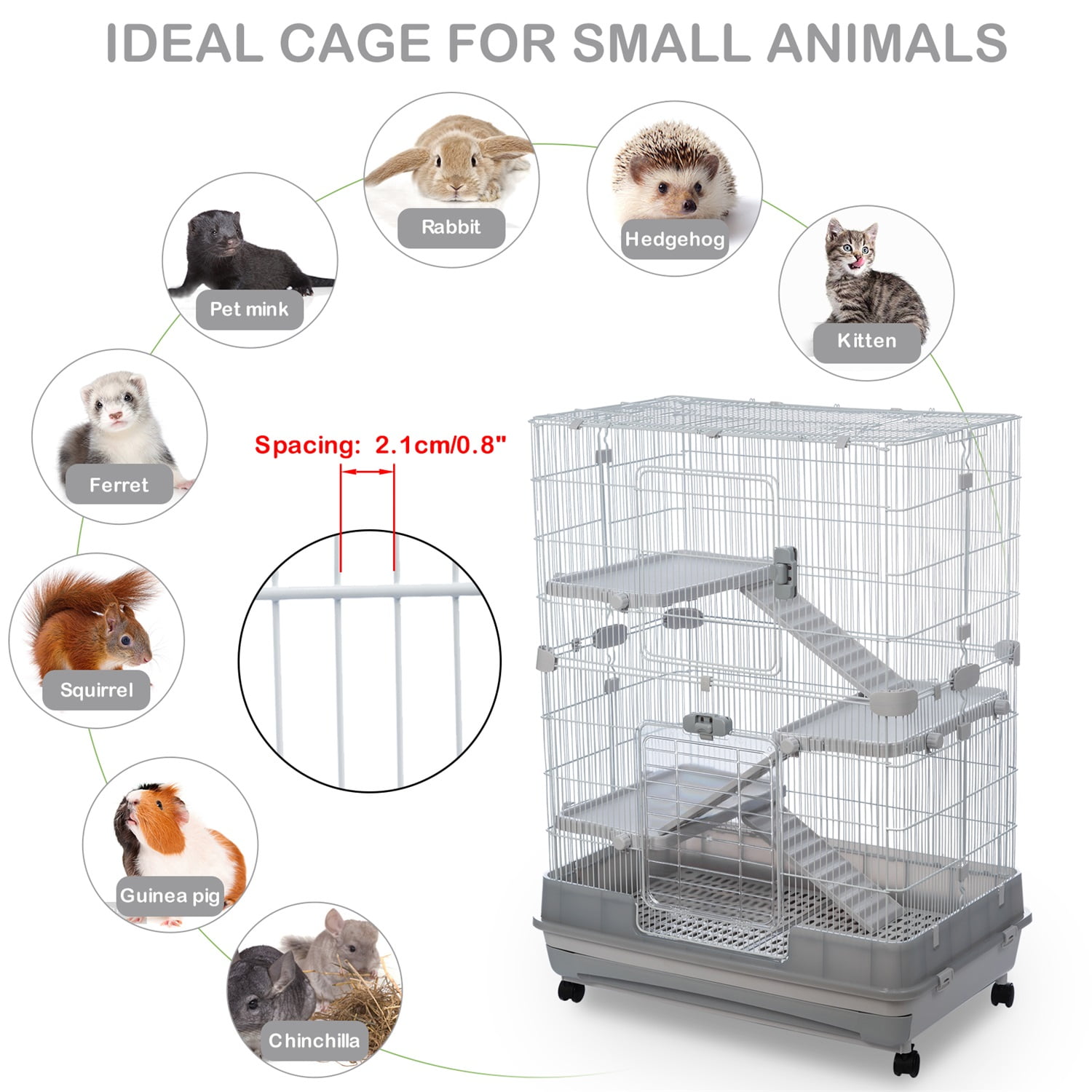 Pefilos 3-Tier Wire Cat Cage Playpen Kennel, 32" Collapsible Small Animal Metal Pet Cage with Lockable Casters Pull-out Tray for Rabbit Chinchilla Ferret Guinea Pig Squirrel Hedgehog, Gray Pefilos 3-Tier Wire Cat Cage Playpen Kennel, 32" Collapsible Small Animal Metal Pet Cage with Lockable Casters Pull-out Tray for Rabbit Chinchilla Ferret Guinea Pig Squirrel Hedgehog, Gray