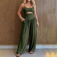 thumbnail image 2 of Jumpsuits for Women Sleeveless Cut-Out Waist U-Neck Spaghetti Strap Backless Tie-Back Ruched High Waist Summer Romper 2XL, 2 of 6