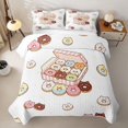 thumbnail image 2 of Manfei Cartoon Cat Donut Twin Quilt Set, Cute Cake Twin Coverlet Set, White Pink, 2-Piece, 1 Bedspread and 1 Pillowcase, 2 of 7