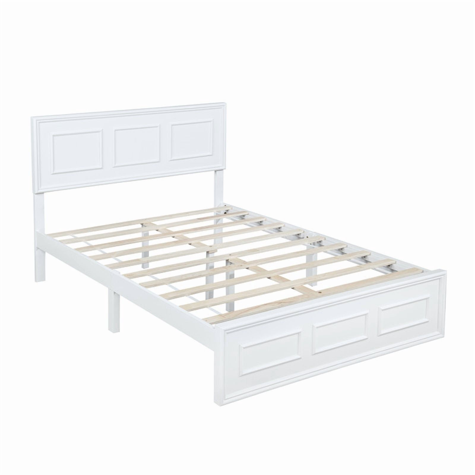 Full Size Platform Bed with Adjustable Height Headboard, Wood Strengthened Bed Frame with Under-Bed Storage Space