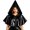 Black, variant on Medieval Hooded Cape Cloak For Women, Front Tie Party Shawl, Halloween Renaissance Festival Cropped Poncho