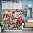 thumbnail image 6 of No Hook Shower Curtain with Snap in Liner, Watercolor Tulips Lavender Peony Butterfly Waterproof Bath Curtain Double Layers with See Through Top Window, Summer Rustic Garden Shower Curtains 72x84in, 6 of 9