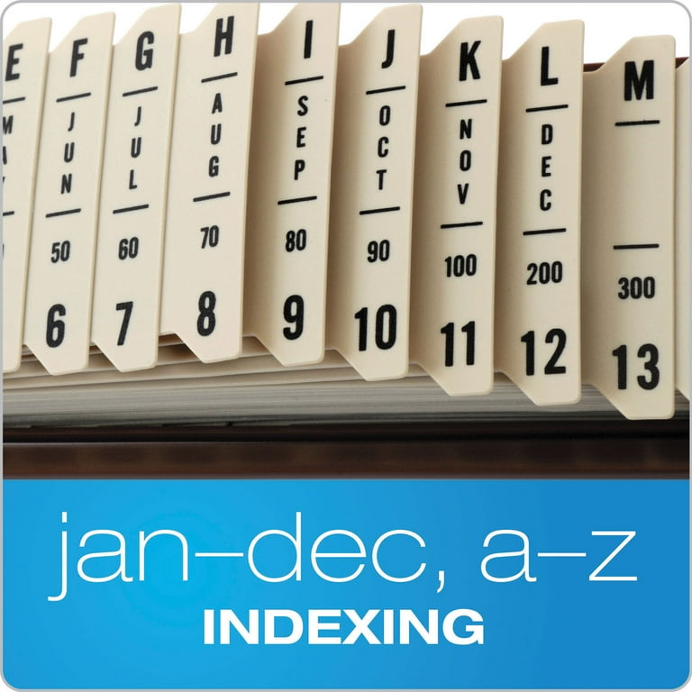 General Purpose Indexed Sorter, 31 Dividers, Alpha/Numeric/Month/Date/Day Index, Letter Size, Brown Frame