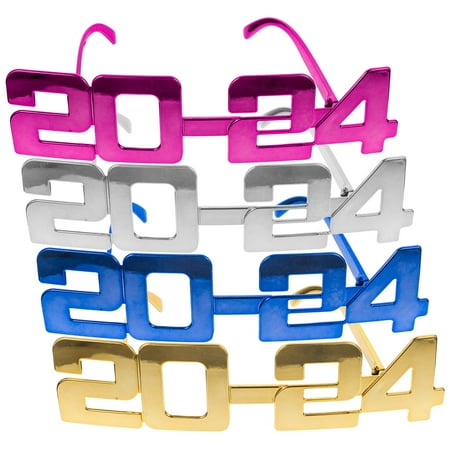 

NUOLUX 4pcs 2024 Plastic Glasses Eyeglasses Photo Booth Props 2024 New Year s Eve Party Decorations