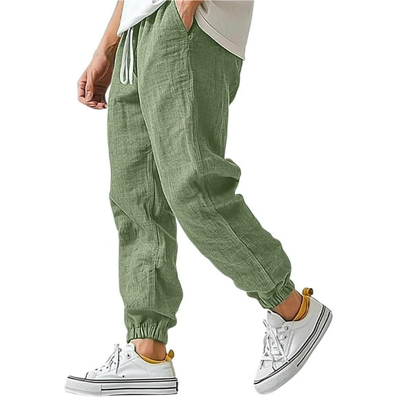 ADSSDQ Mens Cotton Linen Pants Big and Tall Elastic Waist Harem Pants Drawstring Beach Pants Men Jogger Yoga Work Pants Trousers with Pockets Green XL