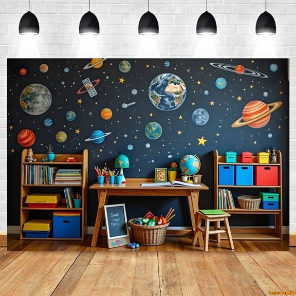 Childr Back to School Backdrop Classroom Book Pcil Blackboard Universe Planets Kids Portrait Birthday Party Photo Background
