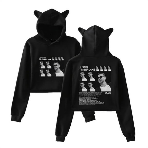 Justin Timberlake Tour 2025 Short Hoodies Casual Pullover Unique Cat Ear Sweatshirts