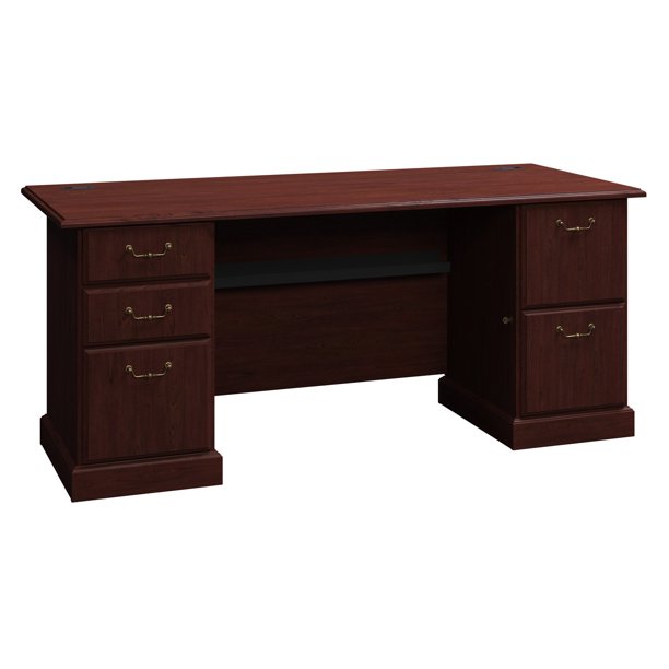 Bush Syndicate 72in. Double Pedestal Desk with Hutch Harvest Cherry