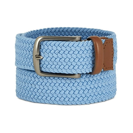Perry Ellis Mens Webbed Leather-Trim Braided Stretch Belt Size 30/32 Light Blue