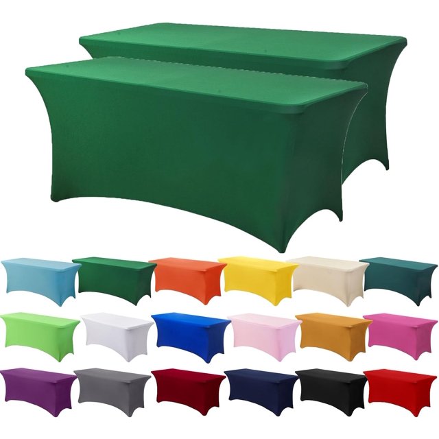 GFDYREE 2 Pack 6ft Stretch Spandex Forest Green Table Cover for Standard Folding Tables - Universal Rectangular Fitted Tablecloth Protector for Wedding, Banquet and Party