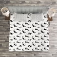 thumbnail image 3 of Ambesonne Cat Quilted Bedspread Set 3 Pcs, Chasing After Yarn Balls, Queen Size, Black White, 3 of 3