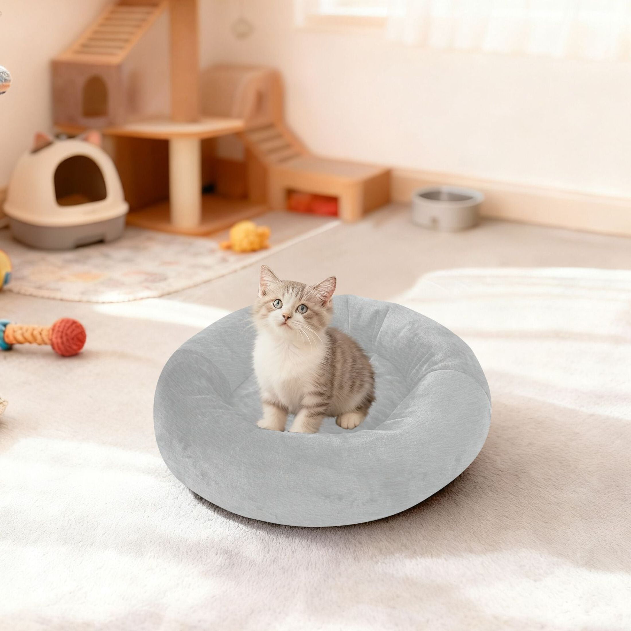 Iauyy Pet Couch Donut Cat Bed for Indoor Cats/Small Dogs Washable & Machine with Non-slip Bottom Calming Cat Furniture, The Overall Aesthetic Effect (M)