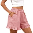 thumbnail image 5 of Oiangi Womens Striped Beach Shorts Elastic Waist Ruffled Boxers Loose Comfy Summer Shorts with Pockets Red M, 5 of 7