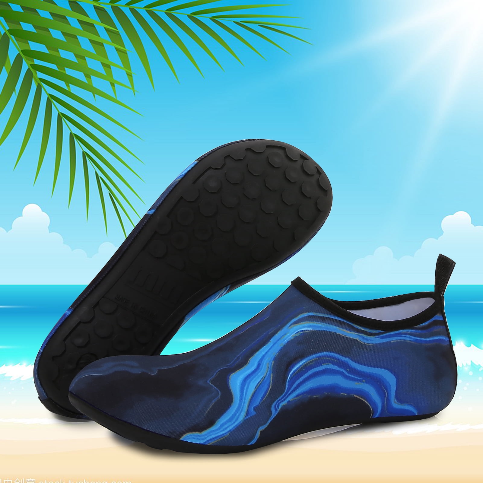 Men and Women a Slip On Barefoot Quick-Dry Beach Aqua Yoga Water Shoes (Water Smudge/Blue, 11-12 Women/9.5-10 Men)