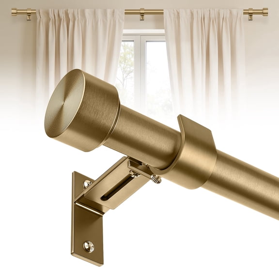 HEI DEAR 1" Adjustable Brass Gold Curtain Rod Set, Heavy Duty 36-120" with Solid Aluminum Finial for Windows