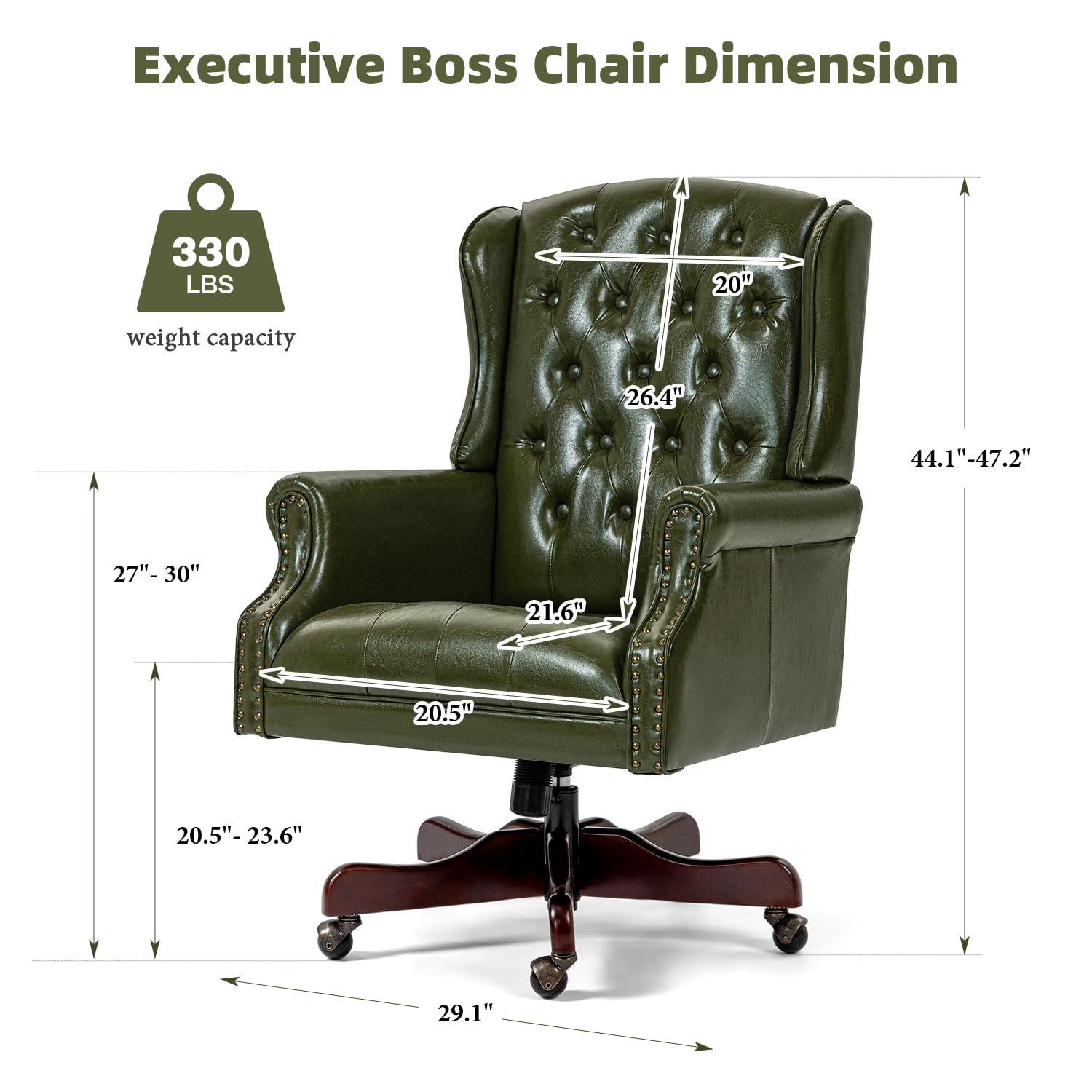 Homhum Classic Boss Office Chair, High Back Faux Leather Swivel Desk Chair, Adult, Green