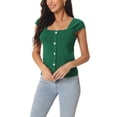 thumbnail image 4 of INSPIRE CHIC Women's Summer Square Neck Ribbed Knit Tops Buttons Decor Sleeveless Casual Pullover Tops S Dark Green, 4 of 6