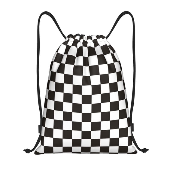 Kdxio Black and White Checkerboard Print Drawstring Backpack Bag,Waterproof Draw String Back Sack, Gym Drawstring Bags Swim Bag For Unisex