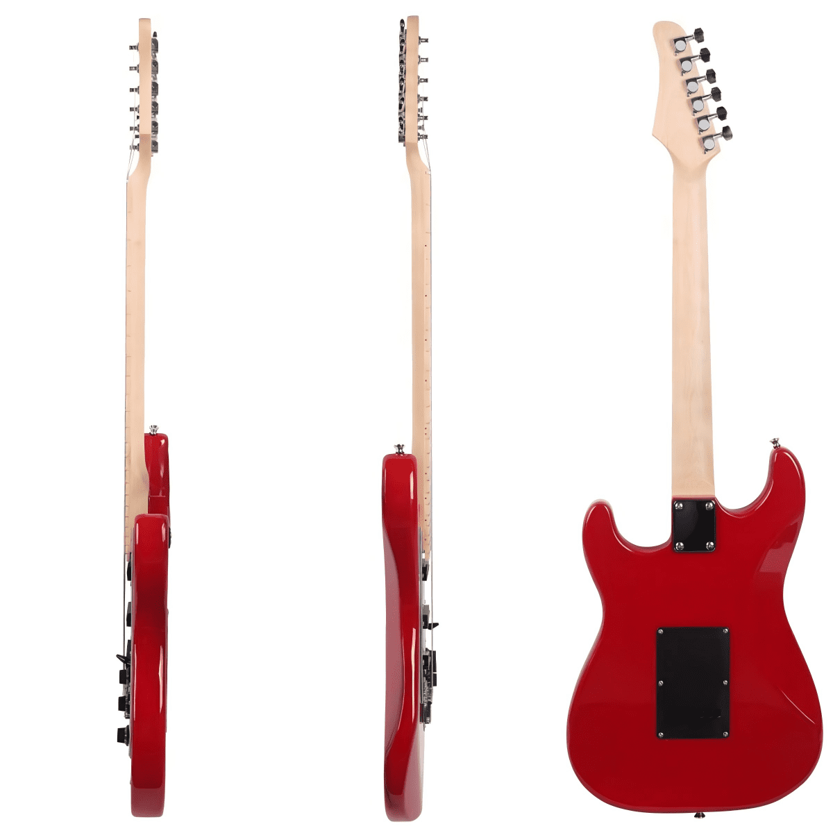 6-String Electric Guitar Kit with 20-Watt Amplifier, Beginner ST Stylish Guitar with Black Pickguard, Maple Fingerboard, Right Handed Orientation (Red)