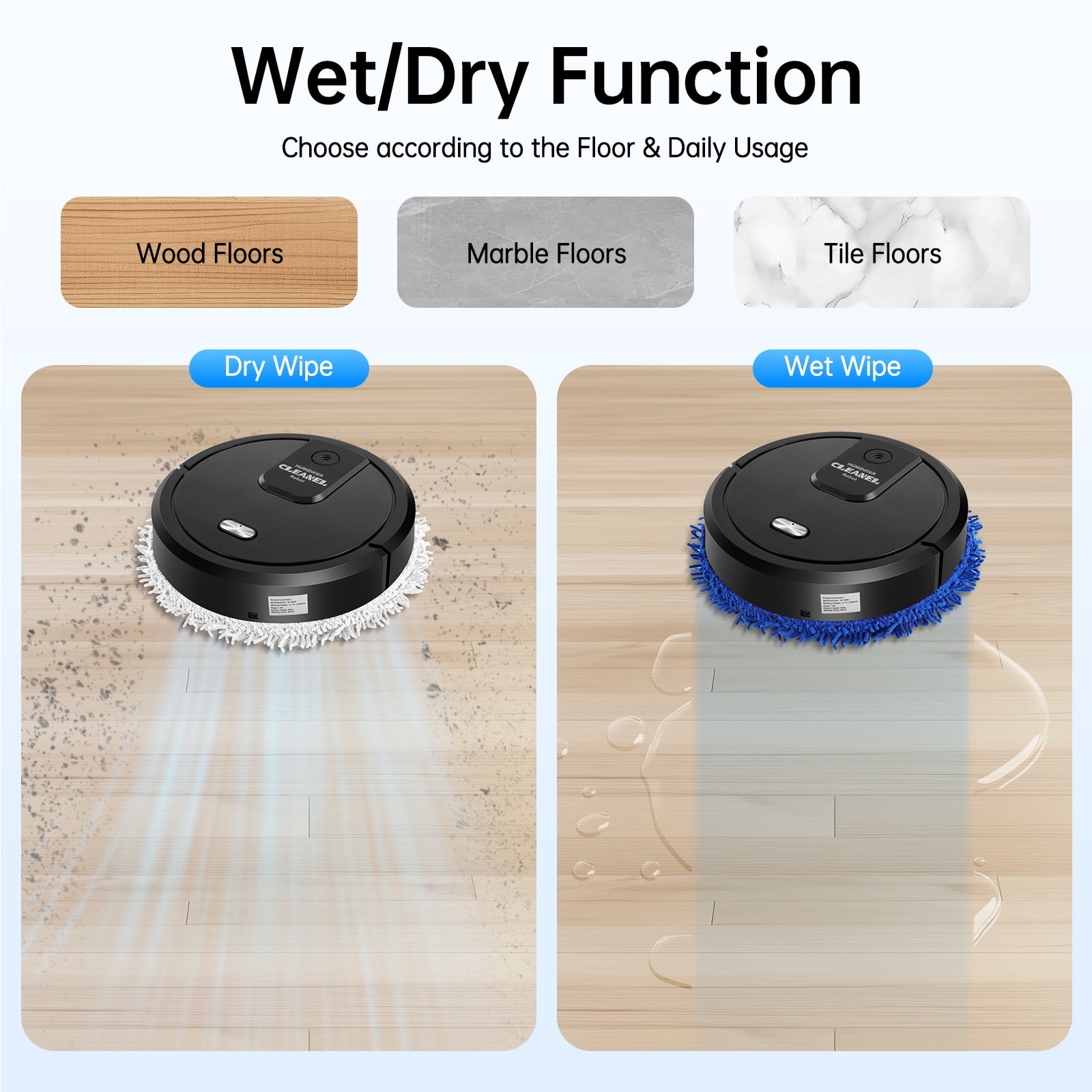 Robot Mop, 60min Cleaning, 360° Full-Surround Wipe Smart Robot Vacuum Cleaner Sweeping Mopping Smart Mop with Humidifying Function, Wet and Dry Available