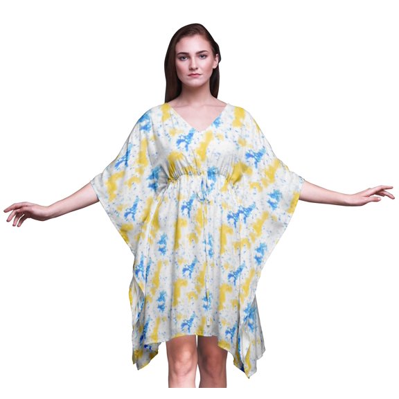 Bimba Tie-Dye Short Caftan Midi Dress Beach Swimwear Cover up Womens Kaftan-XL-3X