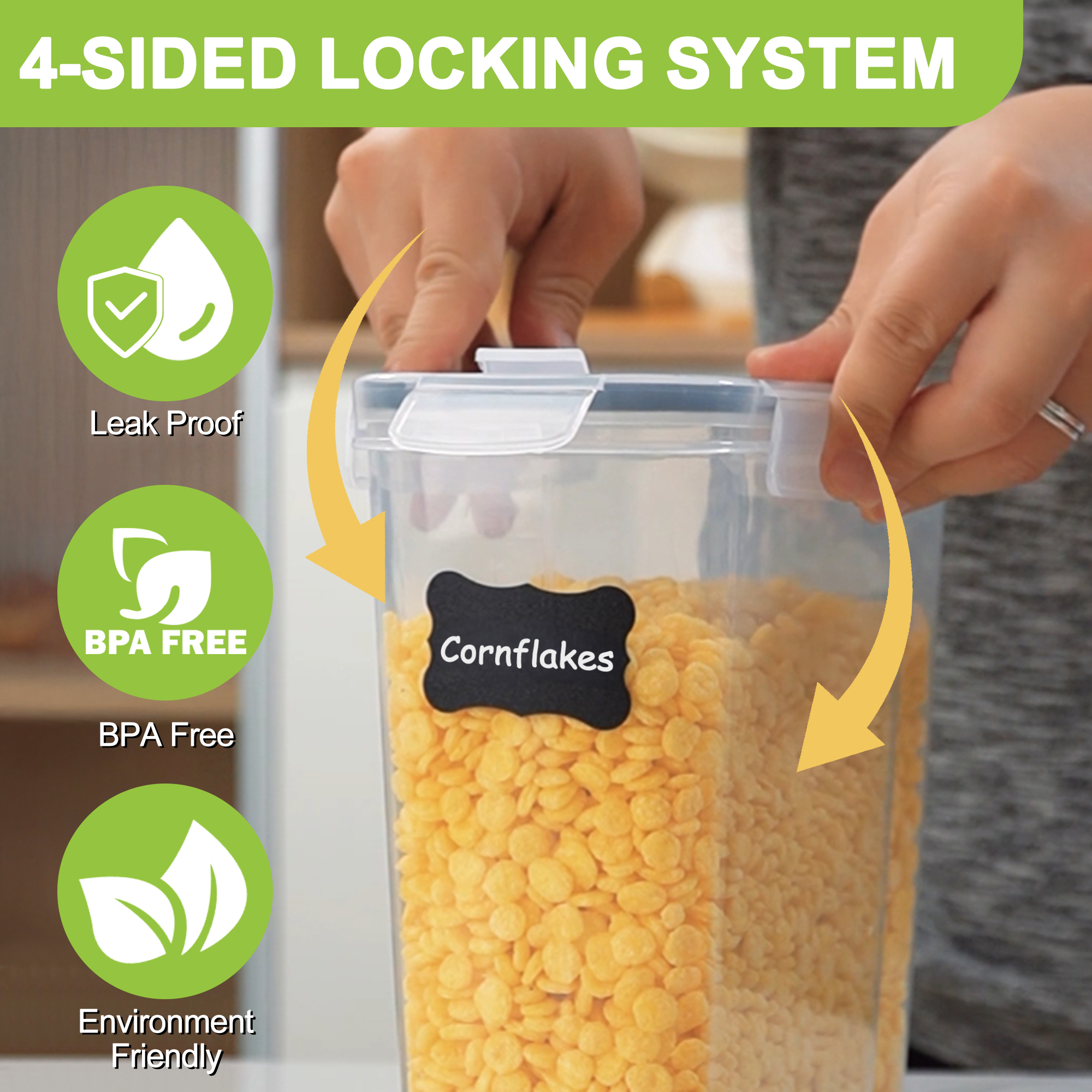 Cereal Container Set of 4, Food Storage Containers with Lids Airtight Plastic Cereal Keeper Dispenser for Kitchen Pantry, 138.8 fl oz
