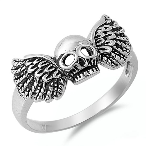 Prime Jewelry Collection Sterling Silver Women's Wings Biker Skull
