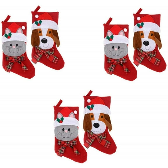 Set of 6 Pack Christmas House Dog and Cat Pet Stockings, 18 inch