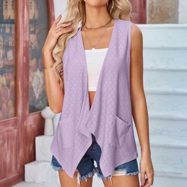 QUINDOS T-Shirts pour Femmes Violet Gym Été Mode T-shirt Imprimé Sans Manches Blouse Col Rond Débardeur Décontracté pour Femmes