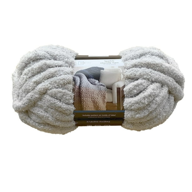 Mainstays Super Bulky 100 Polyester Sparkle Chenille Silver Yarn, 31.7