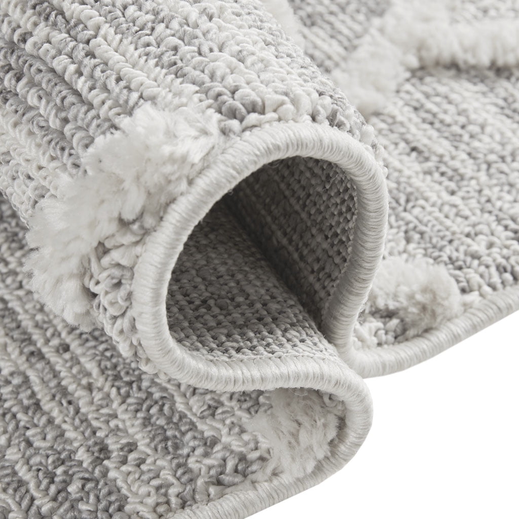 Gray Indoor Area Rug 5X7 Machine Woven Pebble Geo Pattern Soft Medium Pile Non Slip Latex Backing High Traffic Easy Clean For Living Room Bedroom