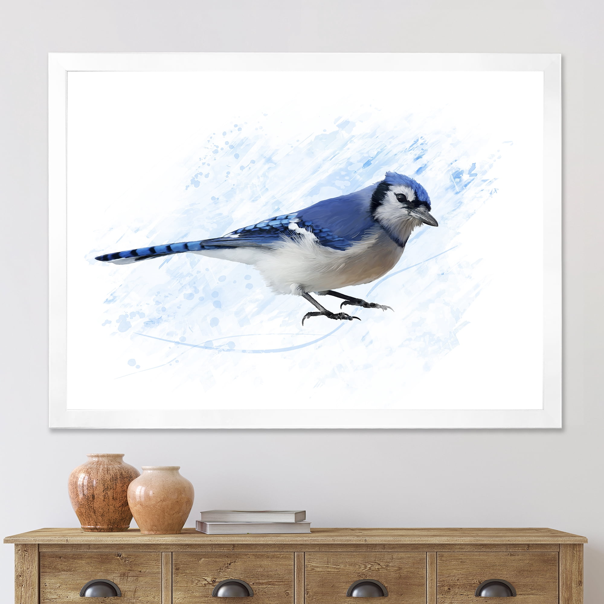 Designart 'Ancient Blue Jay Bird' Traditional Framed Art Print