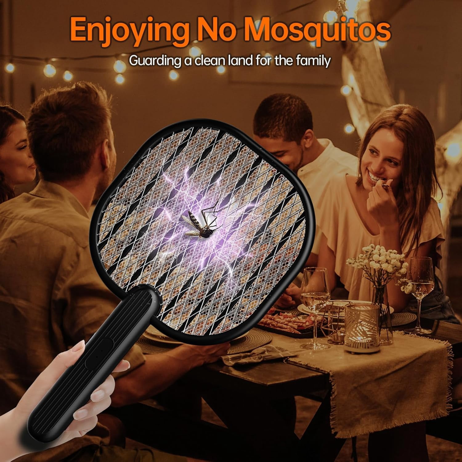 Electric Fly Swatter Bug Zapper: 3500V Mosquito Killer Racket with USB Rechargeable Insect Trap Pest Control Handheld Lightweight 5-Layer Safety Mesh for Indoor Home Office Backyard Patio Camping