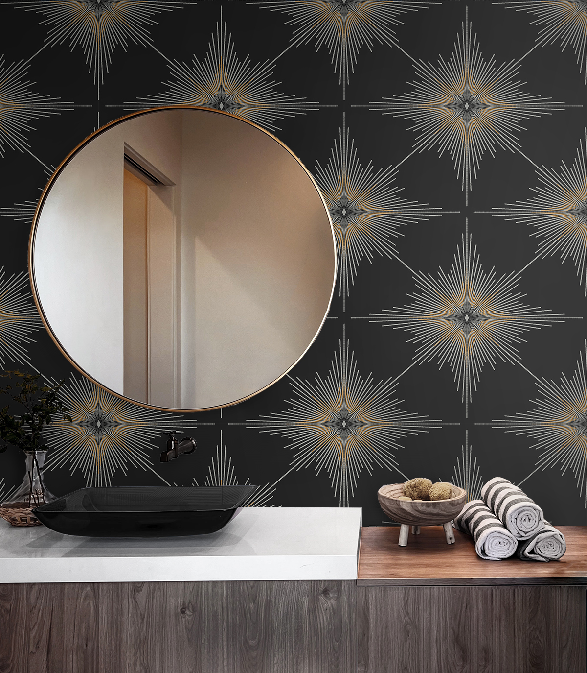 NextWall Ebony Stellar Geo Peel and Stick Wallpaper