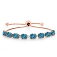 thumbnail image 3 of Gem Stone King 18K Rose Gold Plated Silver London Blue Topaz Bracelet and Earrings Jewelry Set for Women (10.00 Cttw, Gemstone November Birthstone, Oval 7X5MM, Fully Adjustable up to 9 inch), 3 of 4