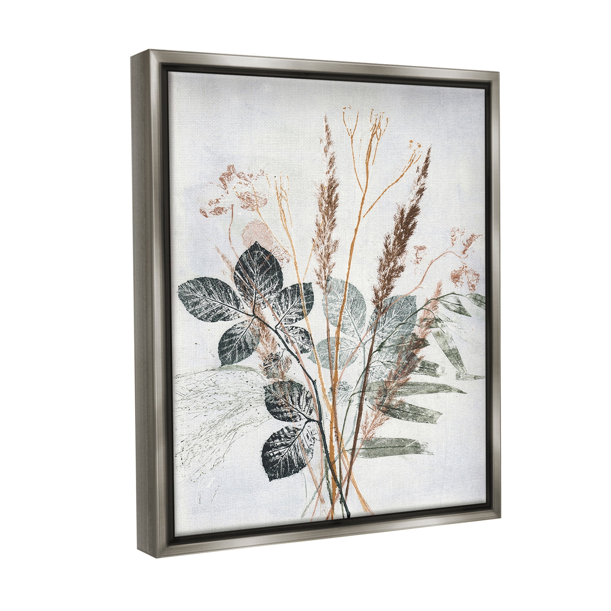 Stupell Industries Natural Forest Leaves Botanical & Floral Painting Gray Floater Framed Canvas Art Print Wall Art, 17 x 21