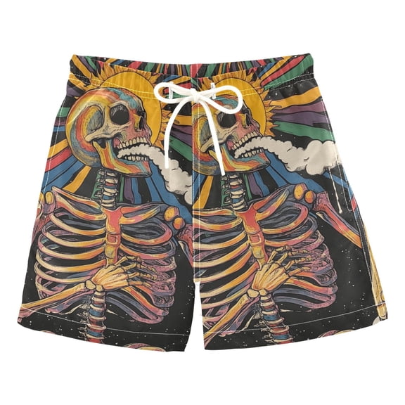 FORMRS Boys Swim Trunks Quick Dry Mesh Liner Boardshorts Sizes XS-XL, Colorful Skeleton Sun