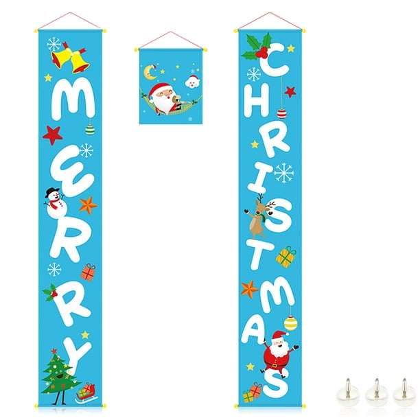 Billuyoard 2 piezas de pancartas colgantes de Feliz Navidad, carteles de bienvenida para el porche, vacaciones en casa, decoración de cumpleaños de Año Kits de decoración para fiestas Azul Billuyoard HA010416-03B