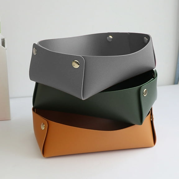 Vnanda 3Packs Valet Tray Desktop Storage Organizer – Premium PU Leather Catchall Tray Bedside Vanity Tray Nightstand Caddy Holder for Remote Controller