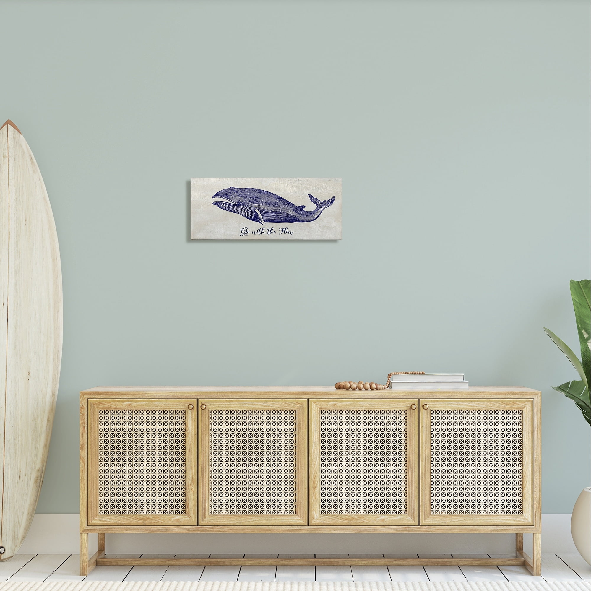 Stupell Industries Go With The Flow Aquatic Whale Ocean Phrase Graphic Art Gallery Wrapped Canvas Print Wall Art, Design by Susan Jill