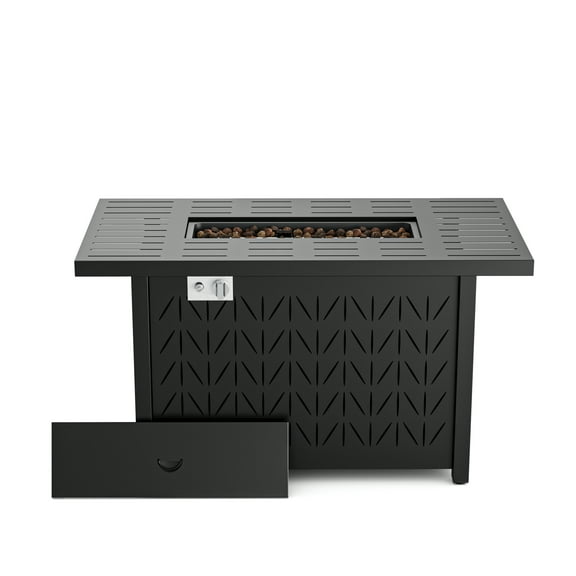 43" Black Rectangle Propane Fire Pit Table - 50,000 BTU Steel Patio Heater w/ Weather Cover & Blue Fire Glass