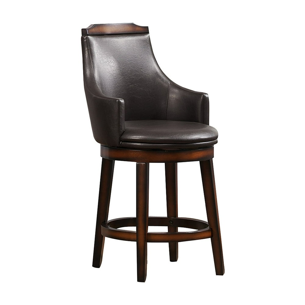 Wood & Leather Counter Height Chair with Swivel Mechanism, Brown