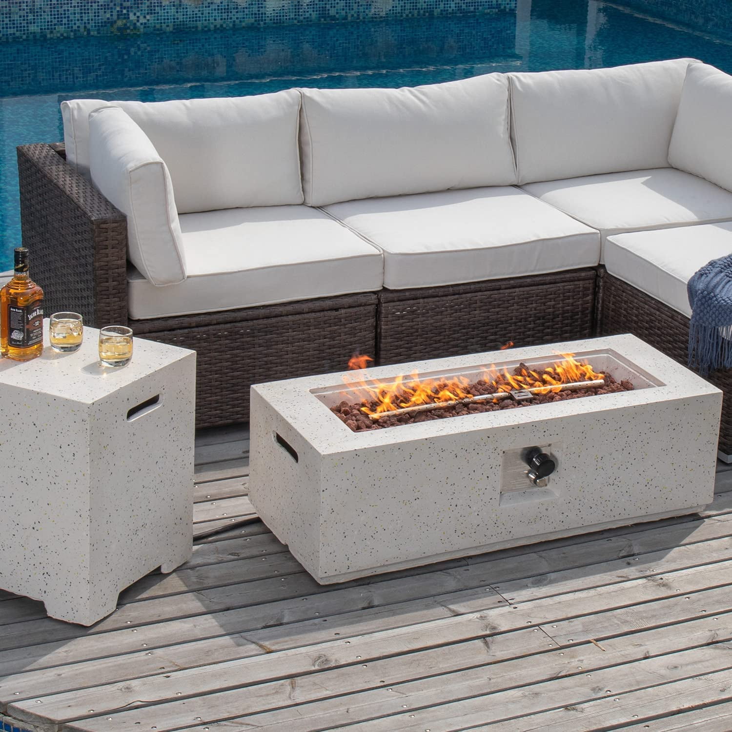 VENTOPYR 42" Rectangle Propane Fire Pit Table Set with 50,000 BTU with Waterproof Cover