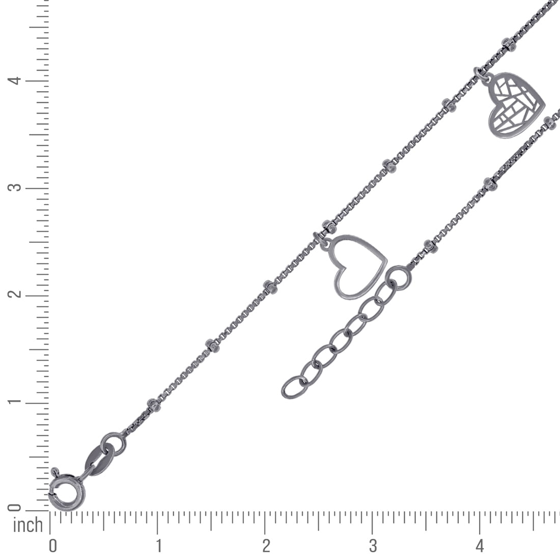 925 Sterling Silver Women Love Heart Charms Anklet 10 Inch Anklet for Women - 2.9 Grams