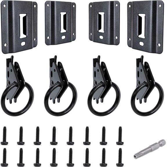 HRT 4 Pack Truck Bed Tie Down Anchor with E-Track Black O Rings