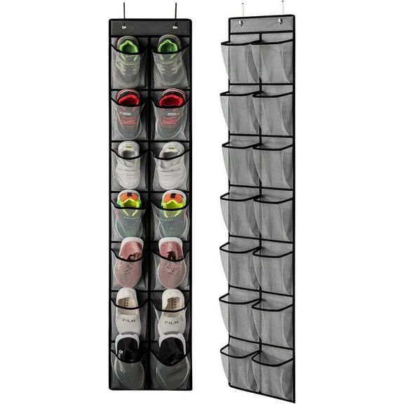 Over the Door Shoe Organizer, Hanging Shoe Organizer with 4 Hooks,Door Shoe Holder with 14 Mesh Deep Pockets Closet Door Shoe Storage Bag