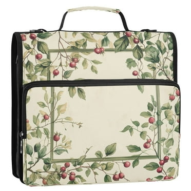 WOBOGO Red Fruit Pattern Ring Binder Bag 1.5in Folder Organizer with Shoulder Strap for 13Inch Laptop and 500 Sheets of Paper